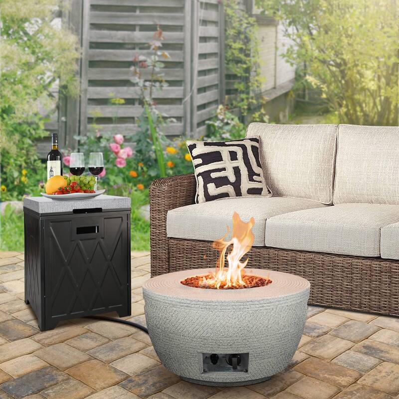 Concrete Propane Fire Pits Table With Tank Cover, Texture Finish